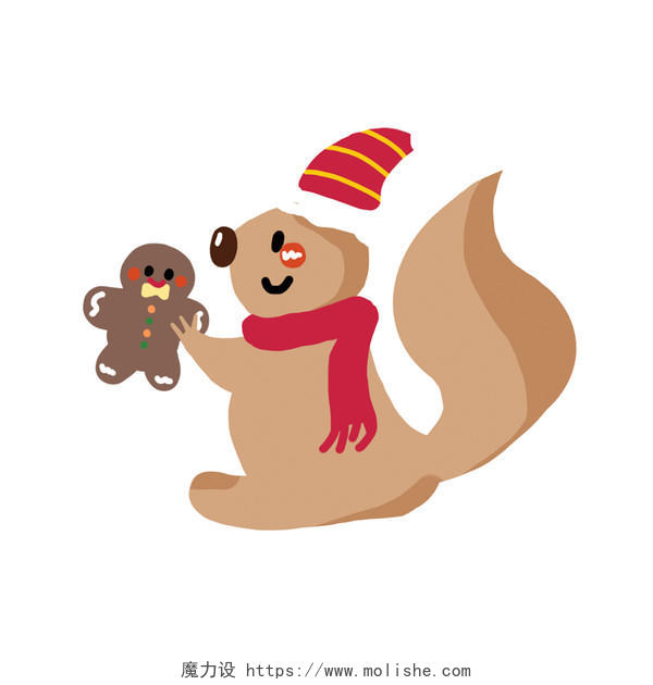 棕色手绘卡通圣诞节松鼠小人饼干元素PNG素材